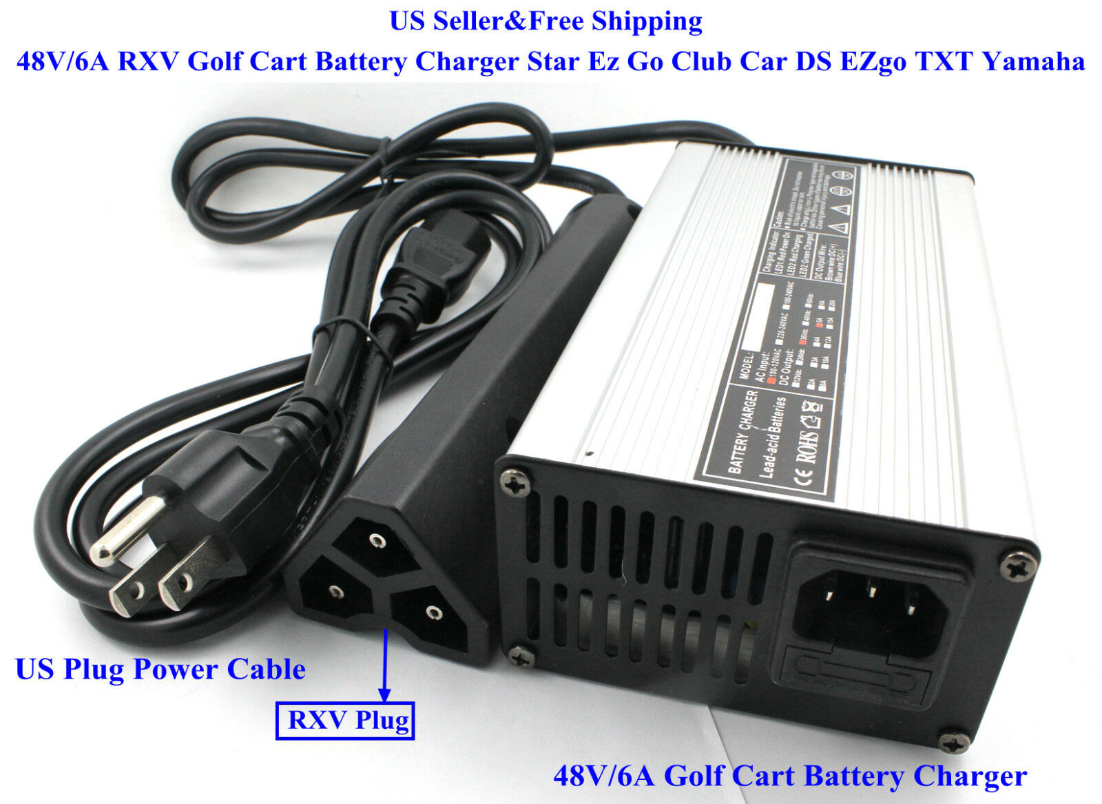 US 48V/6A RXV Golf Cart Battery Charger Star Ez Go Club Car DS EZgo TXT Yamaha