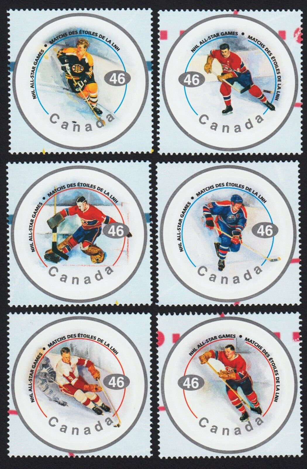 Nhl All-stars-1 = Hockey = Set Of 6 From Minisheet Canada 2000 #1838a-f Mnh