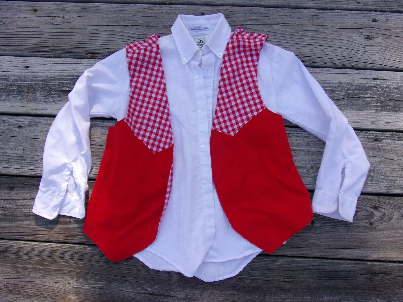 Boy's Shirt Vest Country Square Dance Costume Red White