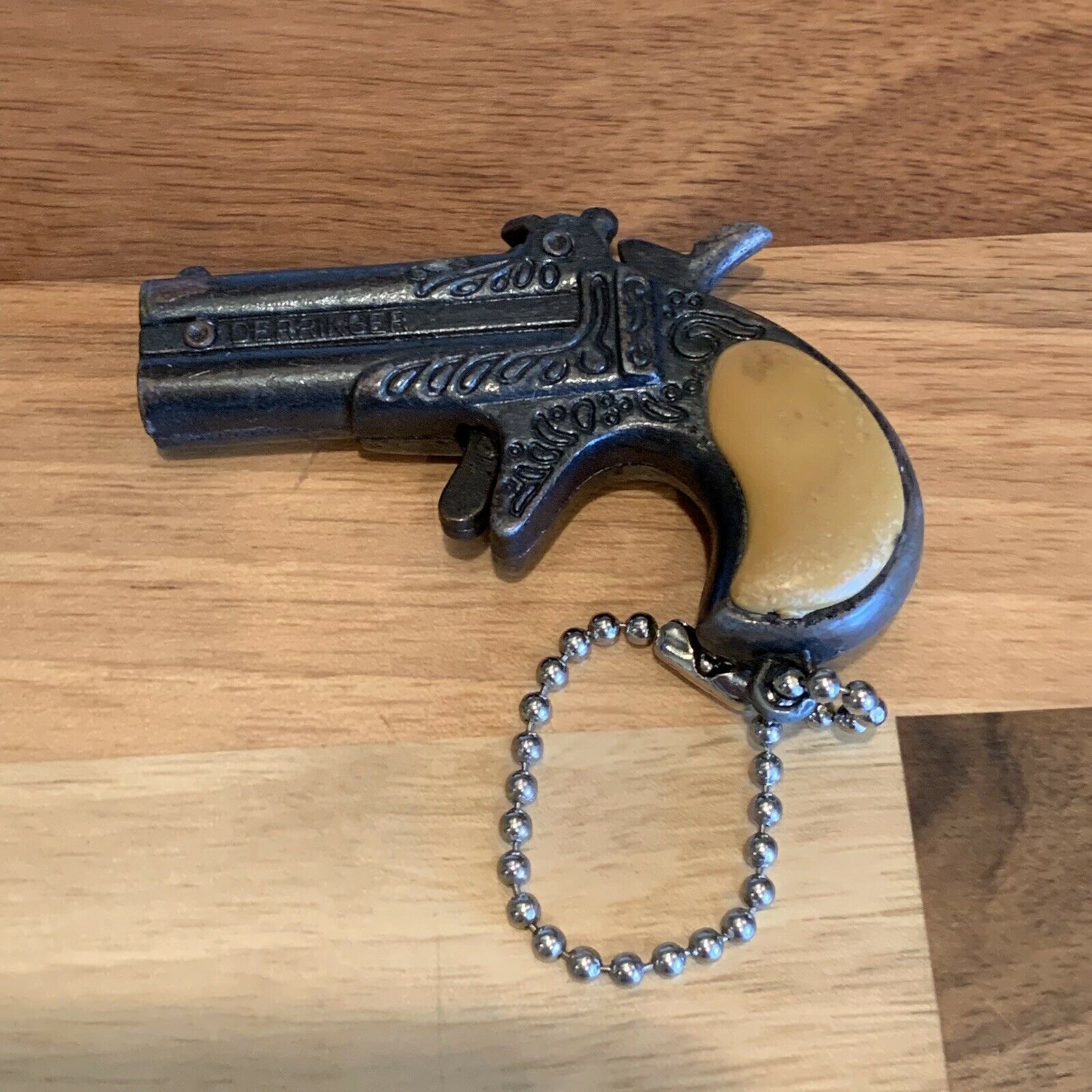Vintage Derringer Gun Keychain Cocks Back And Shoots 2” With Grip Diecast