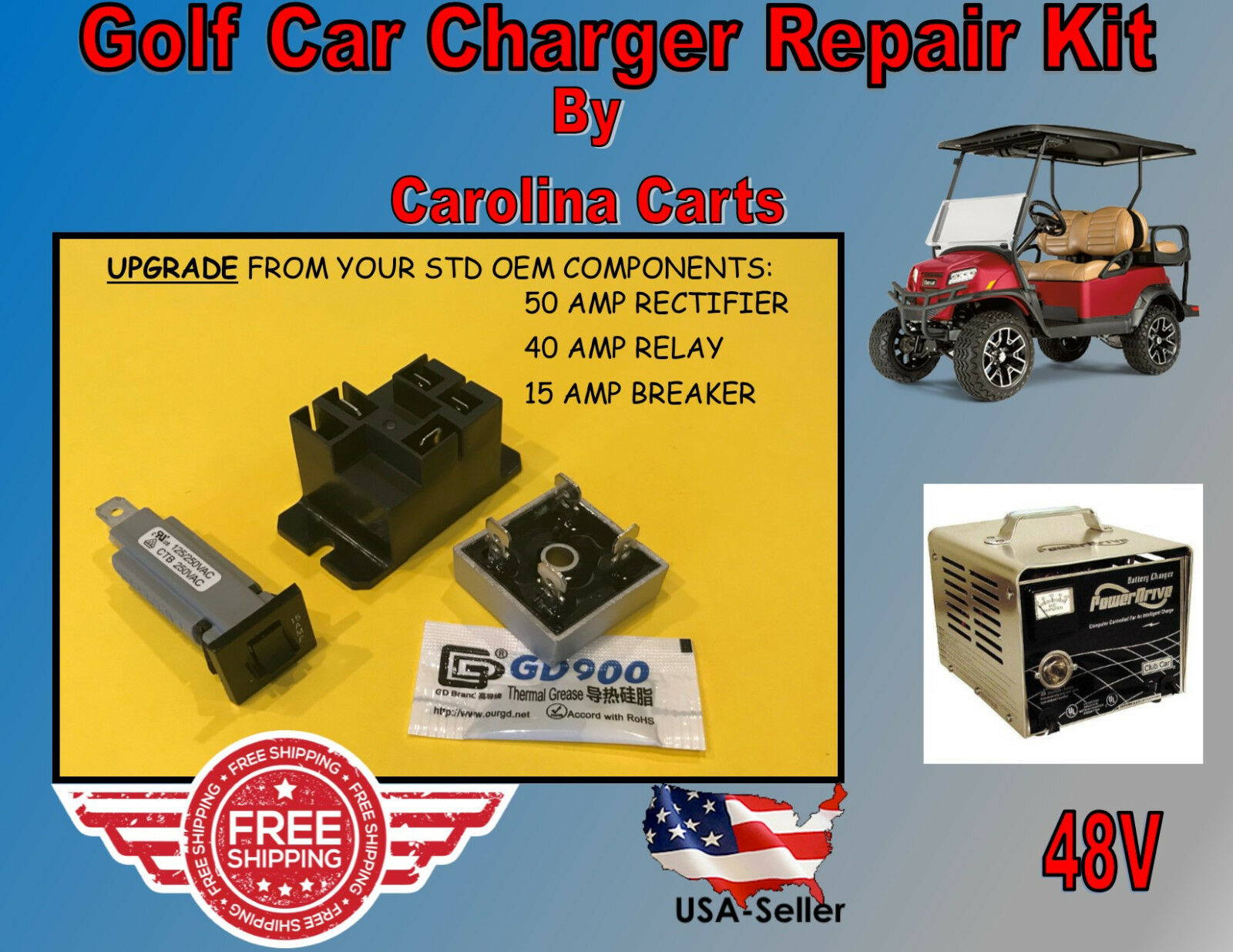 50amp Upgrade Golf Battery Charger Repair Kit Club Car 48 Volt Powerdrive2 22110