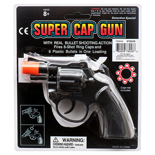 8 Ring Shot Cap Gun Black Police Pistol Revolver Snub Nose New Toy Replica New