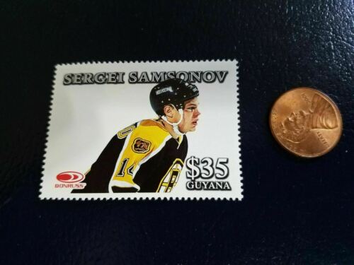 Sergei Samsonov Boston Bruins Donruss Guyana White Perforated Stamp WOW