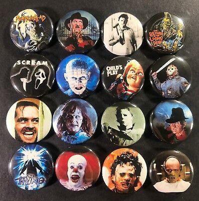 Horror Icons 1" Button Pin Set Classic Movie Monster Characters Slasher Scary