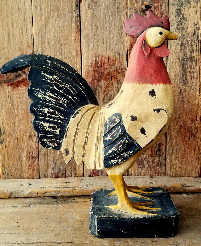 Rooster Figure Big Vintage Country Farmhouse Rustic Primitive Folk Art Sculpture