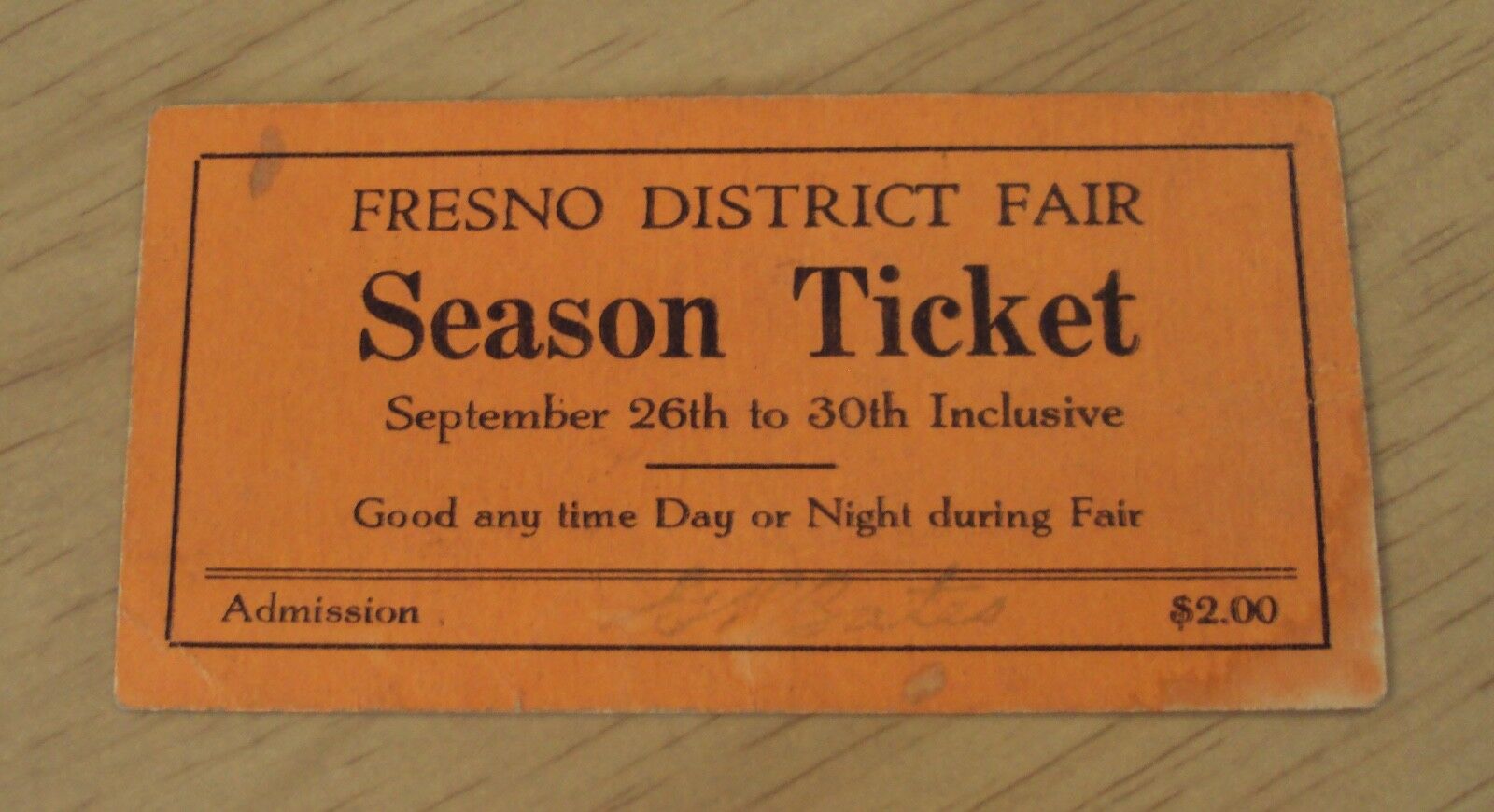 Rare 1920's 'season Admission Ticket'~"fresno District Fair"~california~