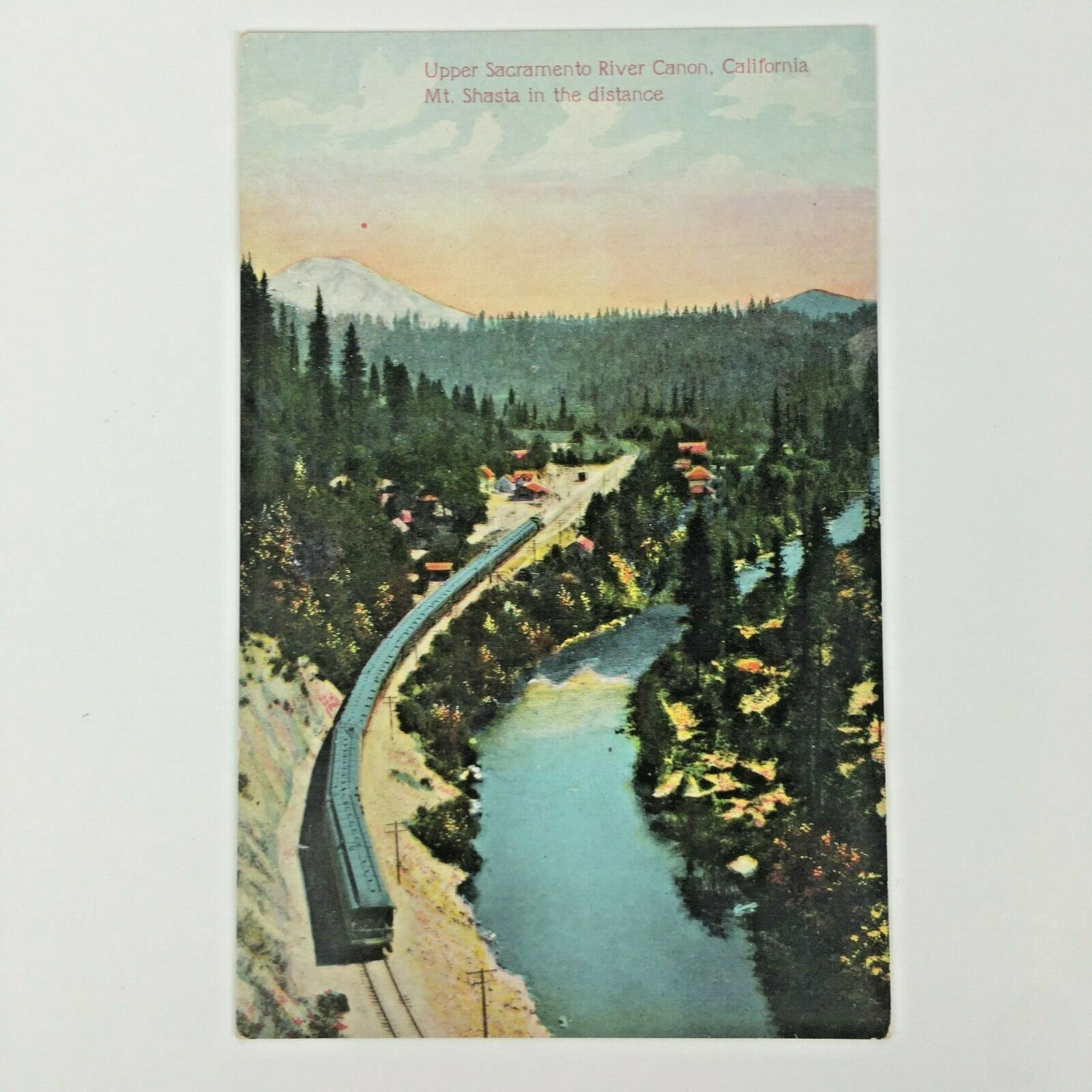 Newman Postcard Upper Sacramento River Mt Shasta Canon California Train Ae26