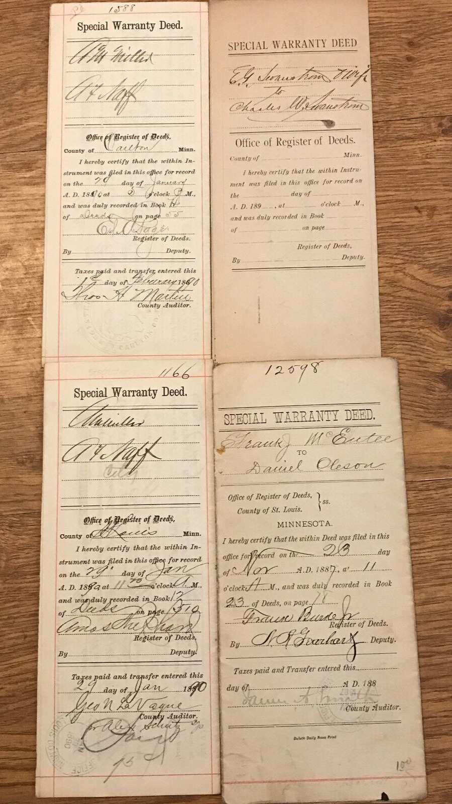 Lot Of 4 Vintage U.s.  Special Warranty Deeds From The 1800s