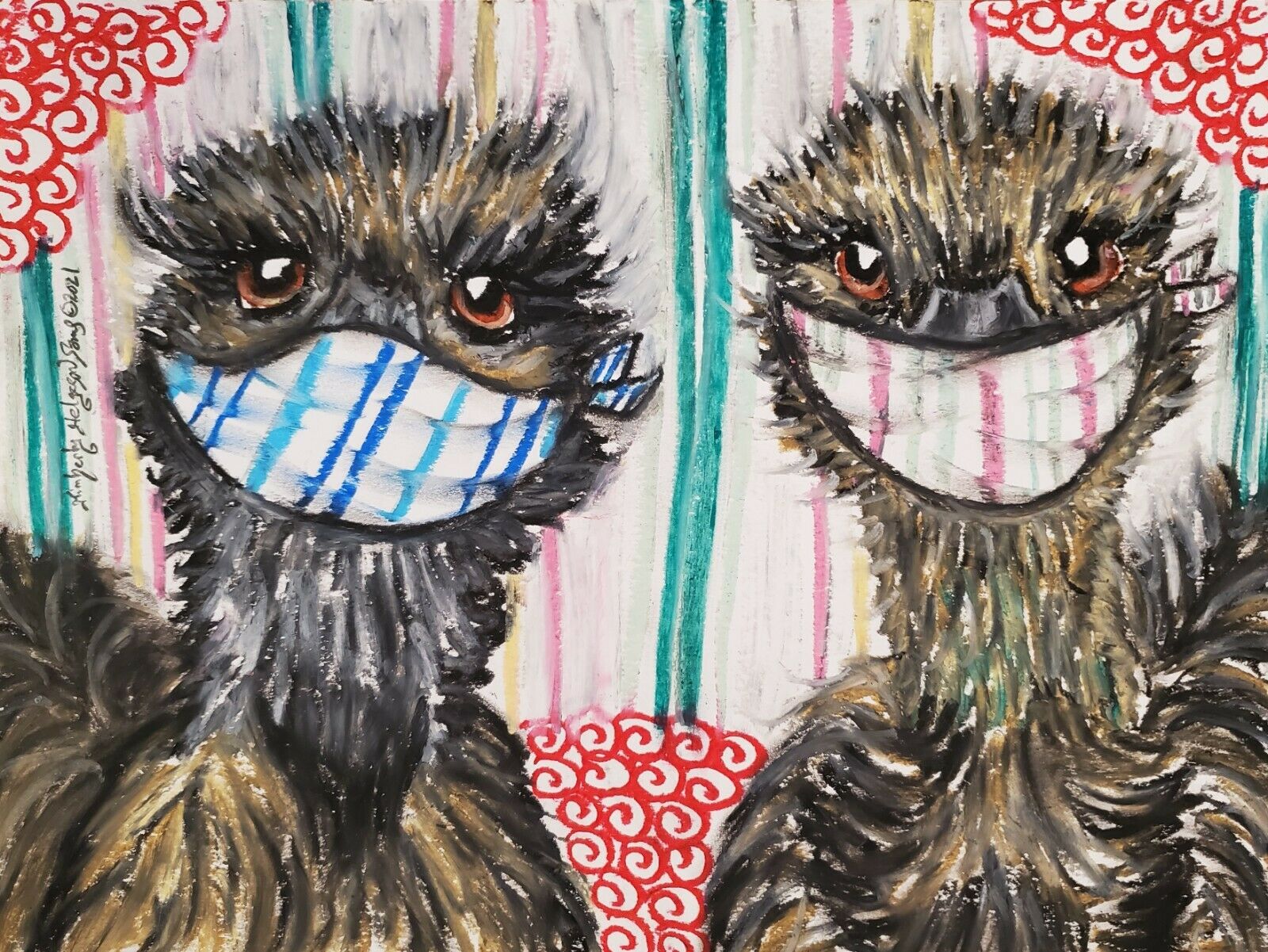 Emu In Quarantine Signed Farm Art Print 4 X 6 Animals Impressionism Artist Ksams