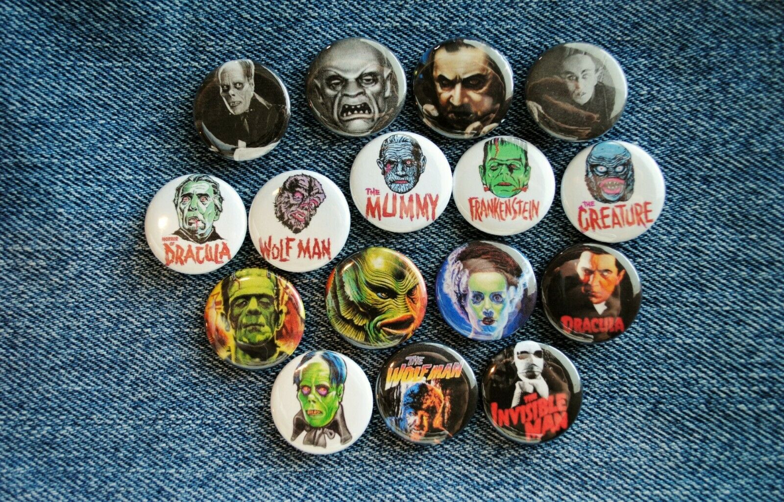 Horror Universal Monsters Buttons Pins 1” Pinback Dracula Frankenstein Phantom
