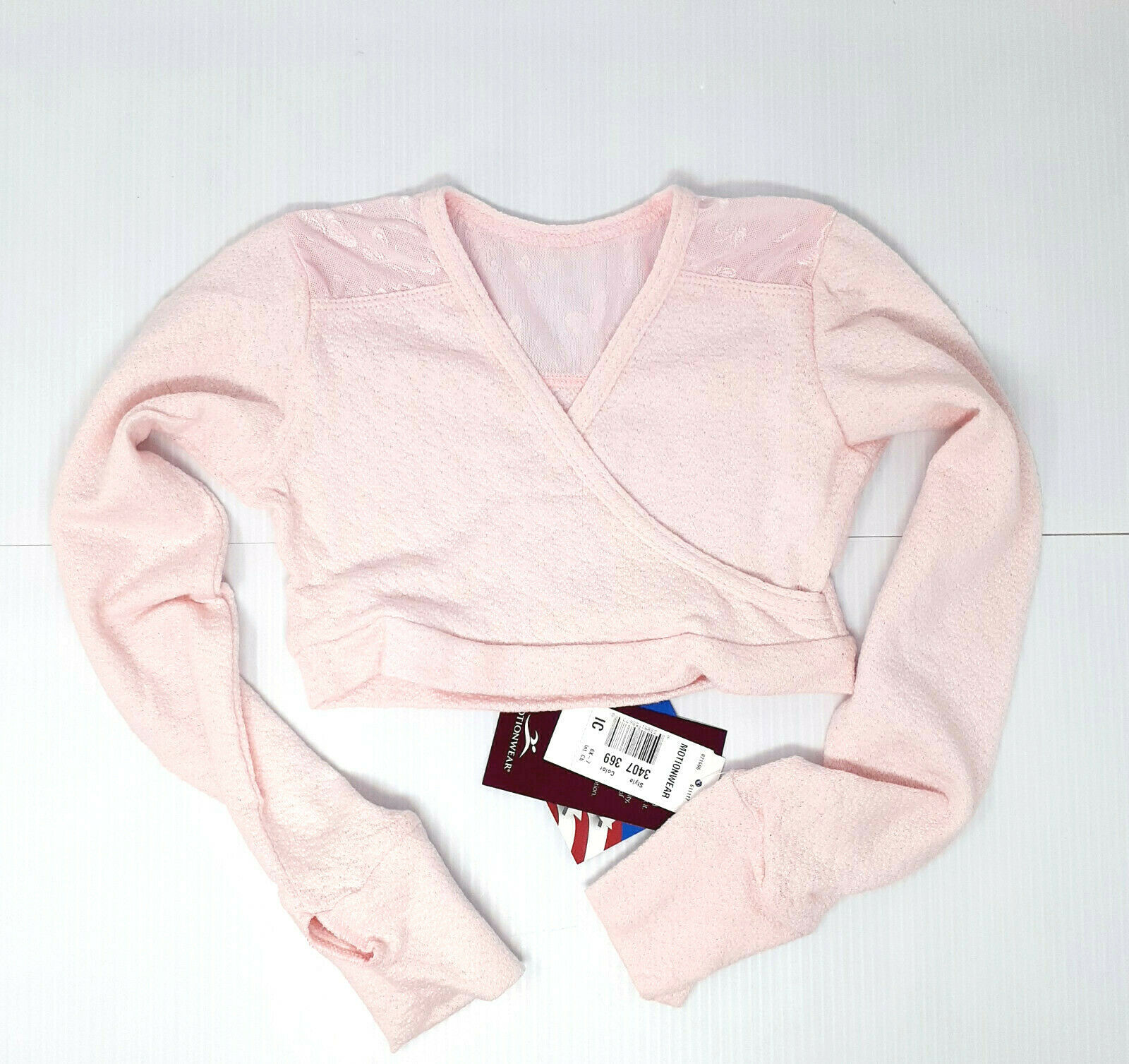 New Girls Motionwear Style # 3407 Pink Cotton Nylon Butterfly Midriff Dance Top