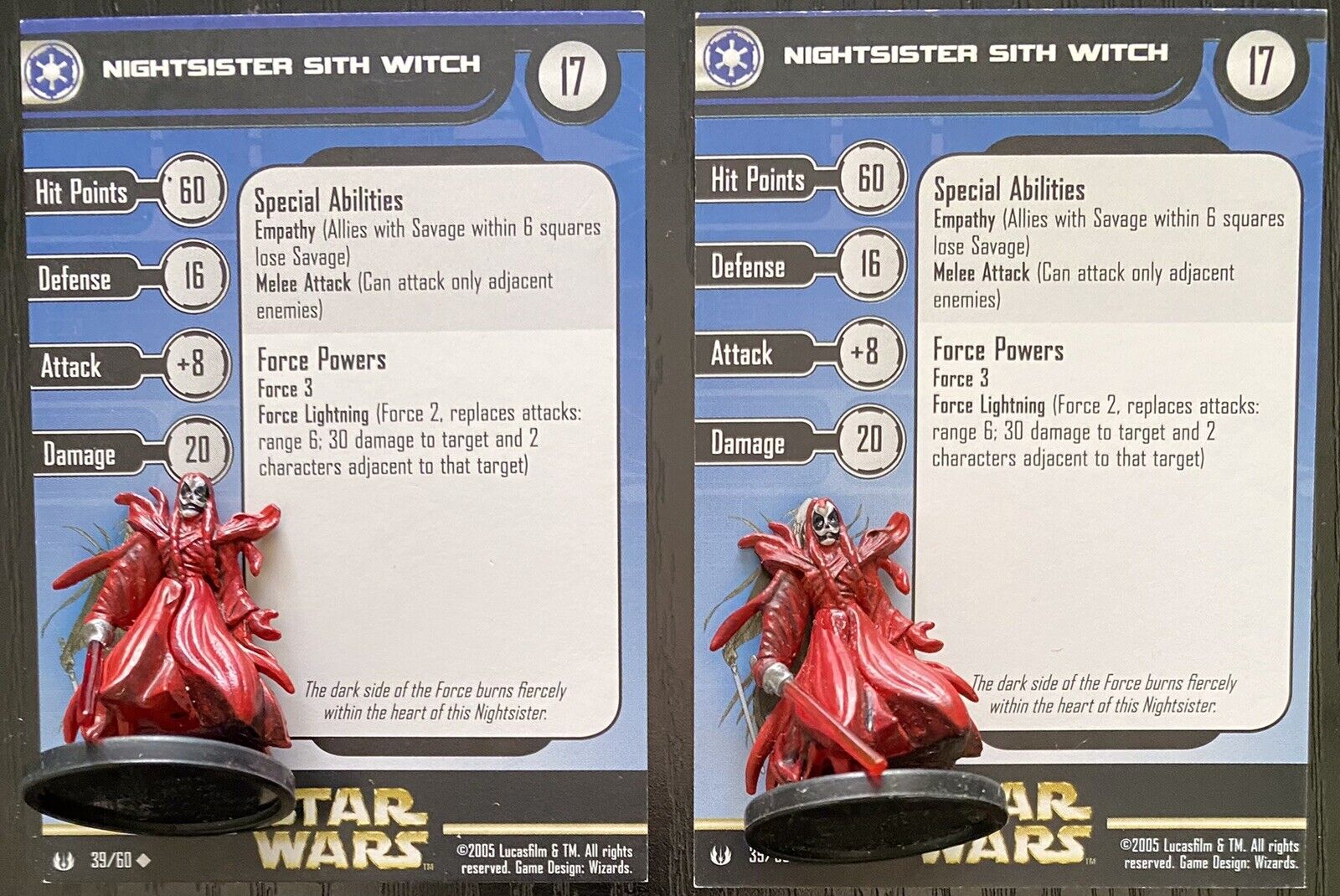 Star Wars Miniatures 2x Nightsister Sith Witch, Universe 39/60 W/ Cards