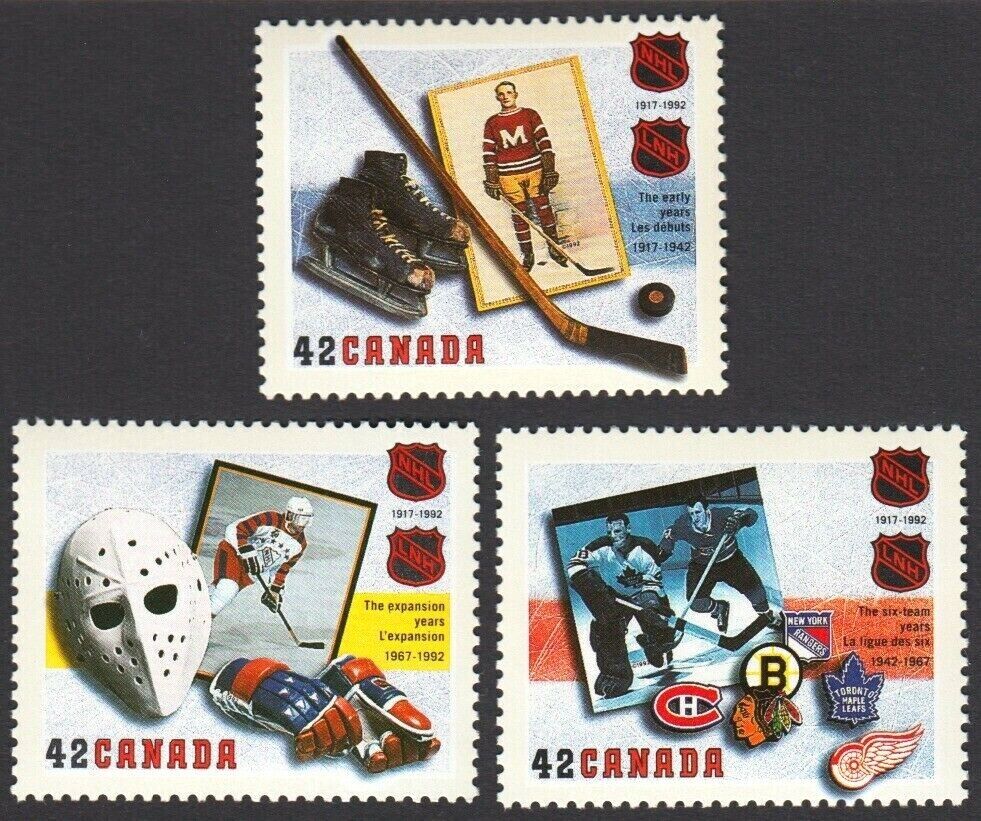 HOCKEY = 75th NHL = set of 3 stamps Canada 1992 #1443-1445 MNH