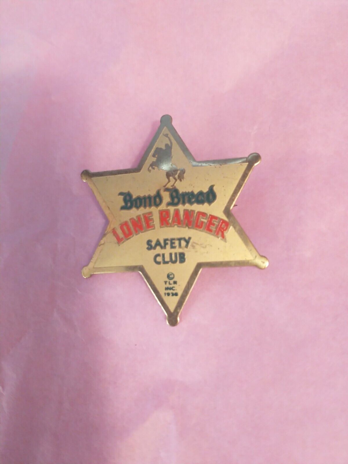 Vintage 1938 Lone Ranger Star Badge Bond Bread Safety Club Pin Advertising