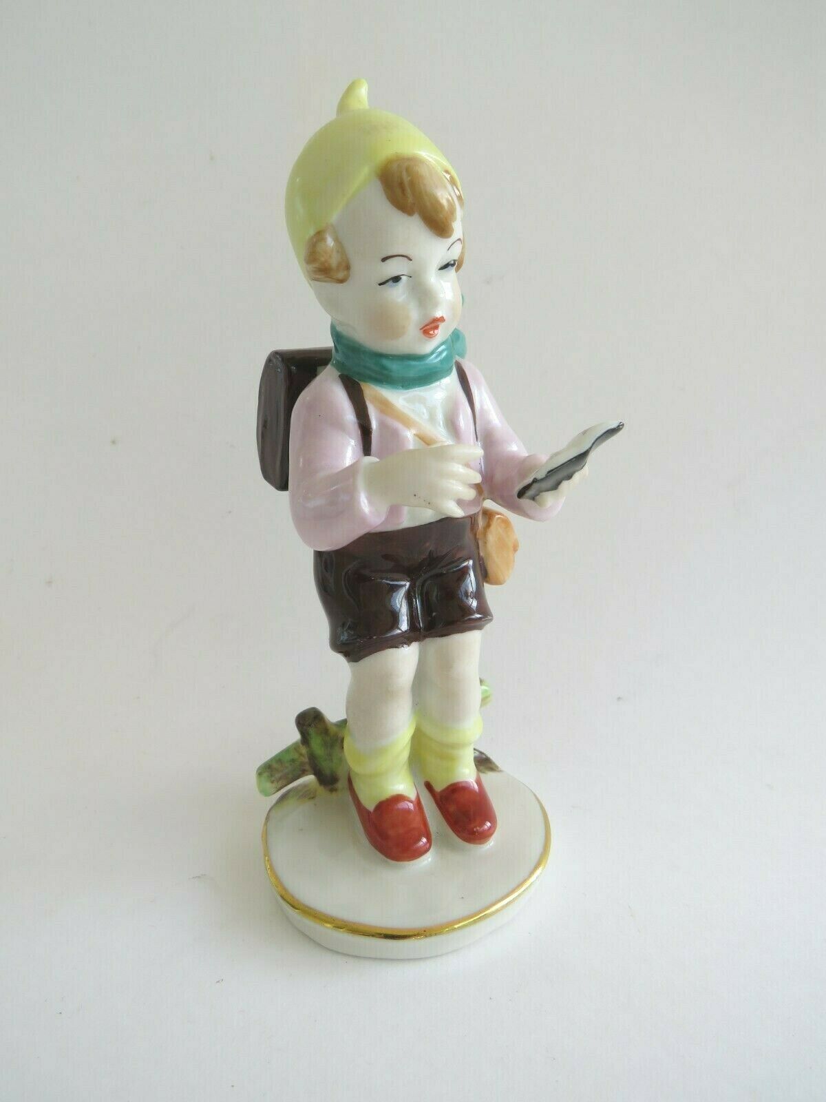 Vintage Dresden Boy with Book & Backpack Figurine Germany