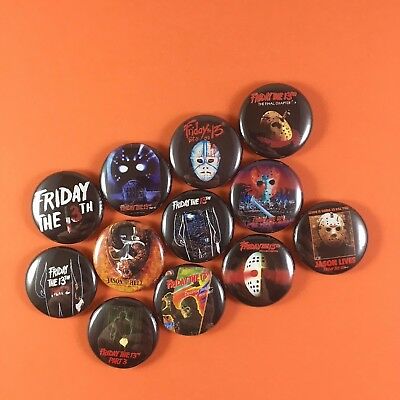 Friday The 13th 1" Button Pin Lot Jason Voorhees Horror Slasher Classic