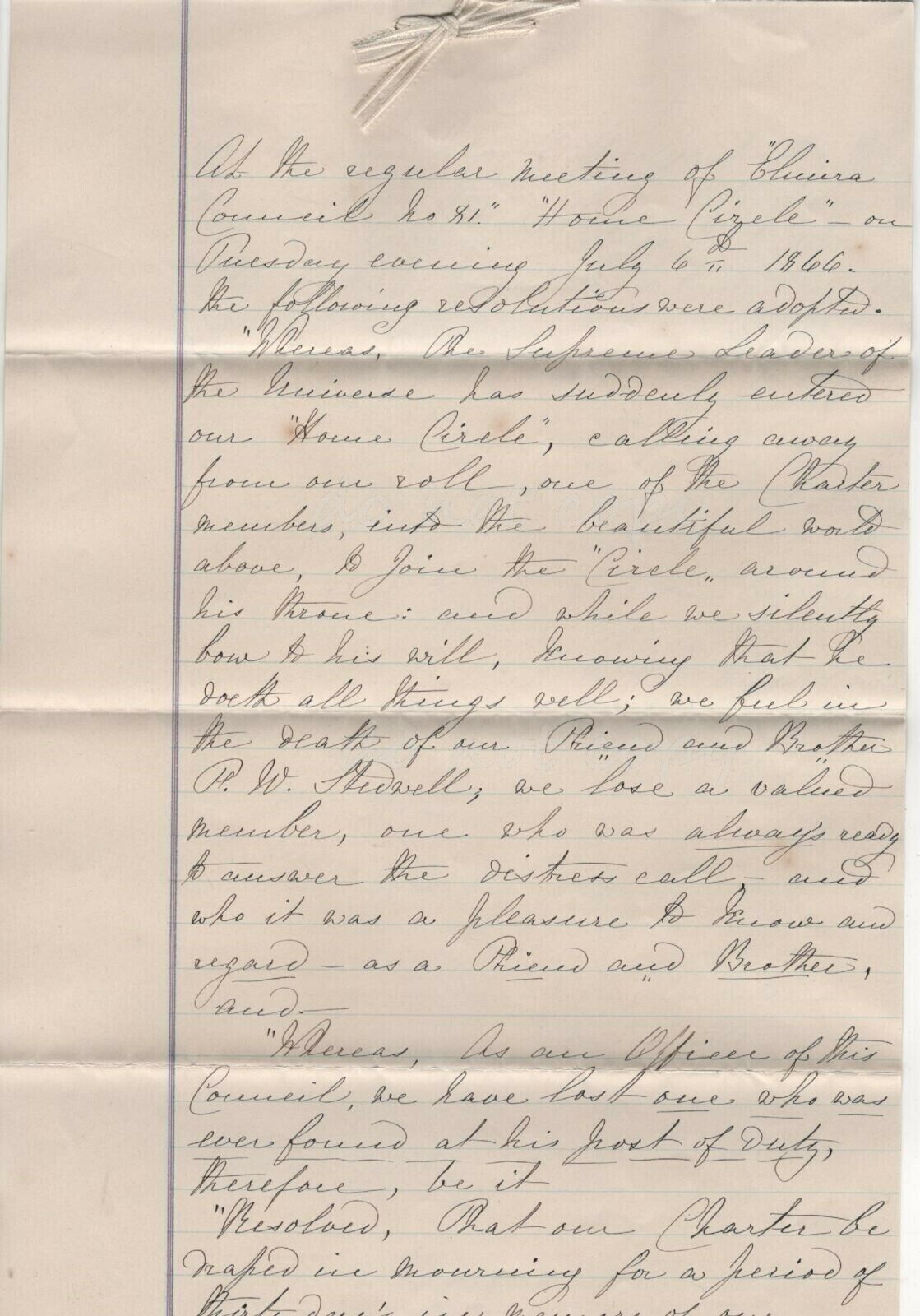 Elmira Ny Home Circle Council Antique Handwritten Letter Mourning Stedwell