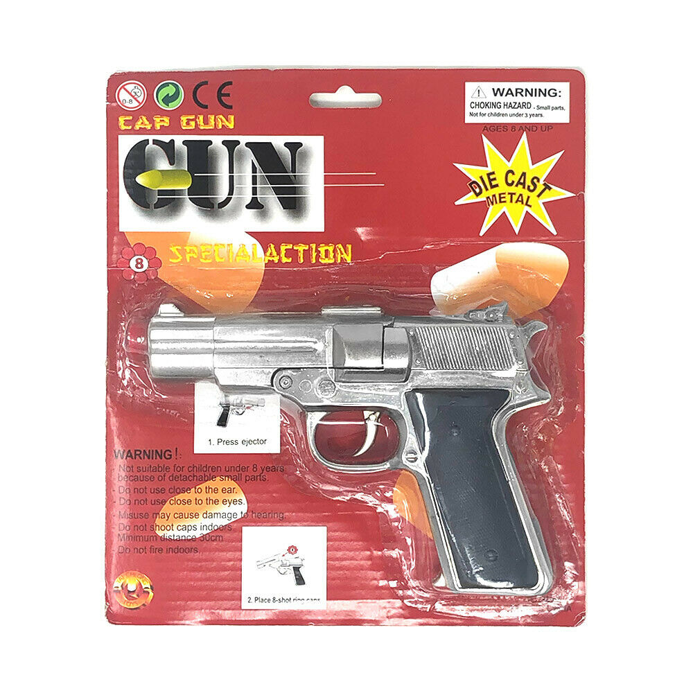 45 Magnum 8 Ring Shot Cap Gun Silver Diecast Metal Replica Pistol Police Prop
